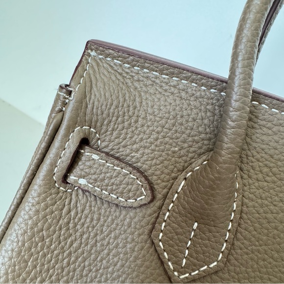 *NO STRAP | Taupe Mini 20 Leather Top Handle w/ Gold Structured Satchel Bag C3 - Picture 9 of 17